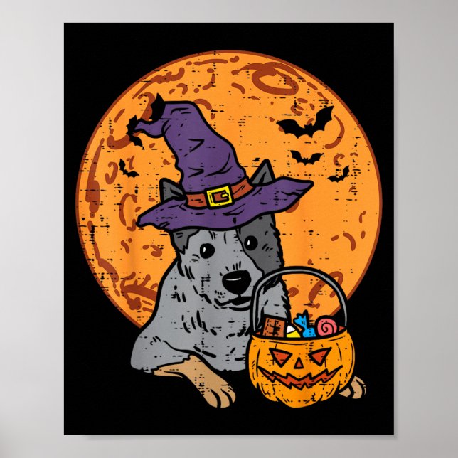 Heeler Häxhatt Måne Jack O Lantern Halloween Poster (Framsidan)
