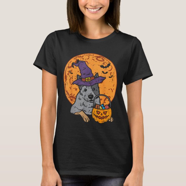 Heeler Häxhatt Måne Jack O Lantern Halloween T Shirt (Framsida)
