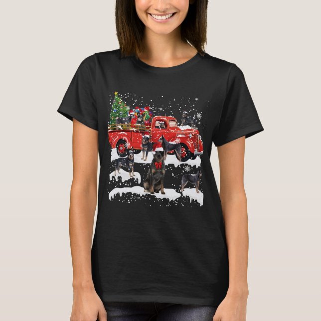 Heeler Hund Riding Red Lastbil God jul X-mas T Shirt (Framsida)