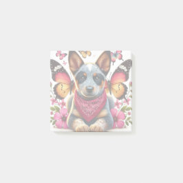 Heeler Puppy, omgiven av Butterflies och Flowers Post-it Block