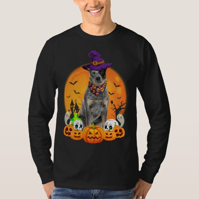 Heeler Witch Pumpkin Halloween Dog T Shirt (Framsida)