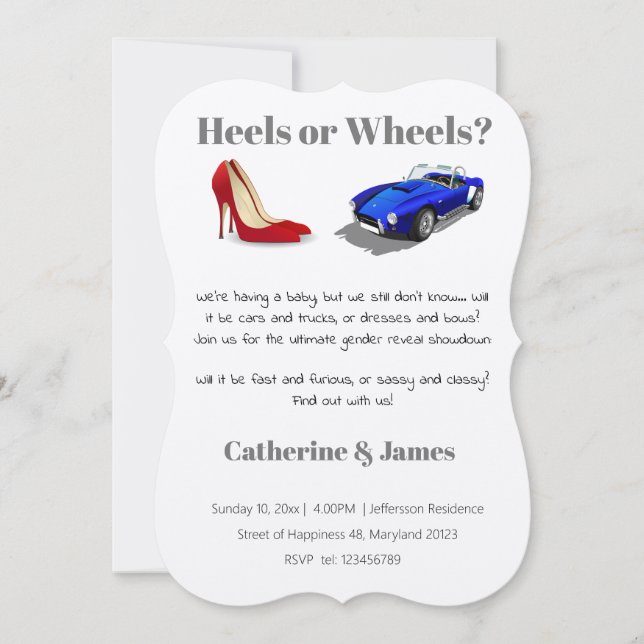 Heels eller Hjul Chic Avslappnad Quirky Gender Rev Inbjudningar (Framsida)