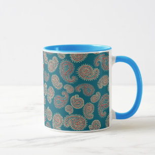 Heffalump Red Blue Beige Paisley Ringer Coffee Mug Mugg