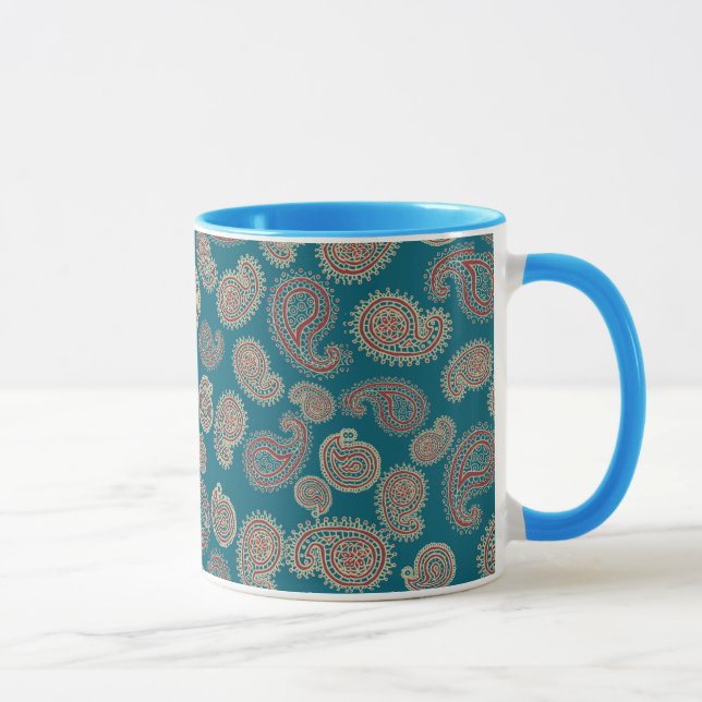 Heffalump Red Blue Beige Paisley Ringer Coffee Mug Mugg (Höger)