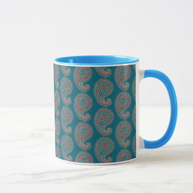 Heffalump Röd Blå Beige Paisley Ringar Kaffemugg (Höger)
