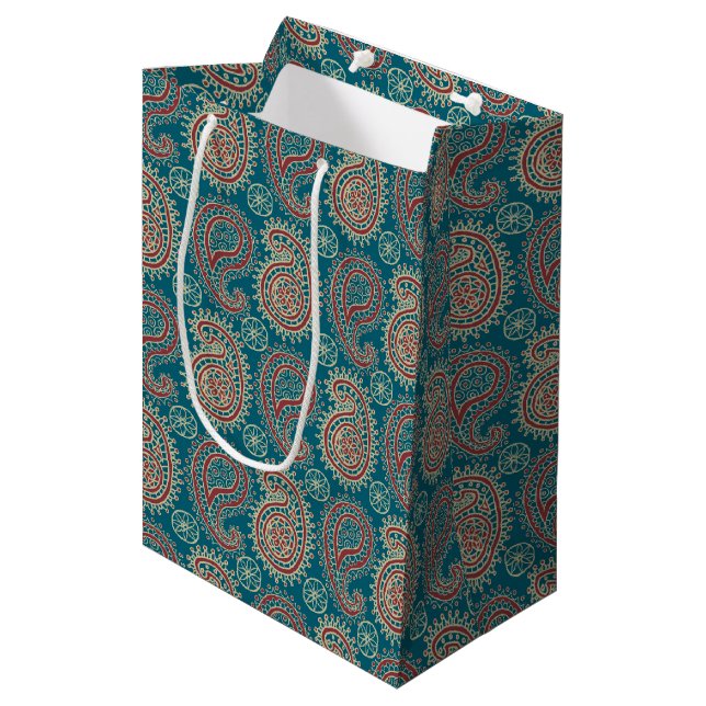 Heffalumps Red Blue Beige Paisley Gift Bag (Framsidan Vinklad)