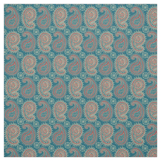 Heffalumps Red Blue Beige Paisley Mönster Fabric Tyg (Provkarta)