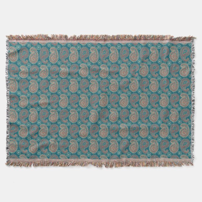 Heffalumps Red Blue Beige Paisley Throw Blanket Filt (Framsidan)