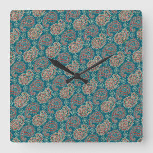 Heffalumps Red Blue Beige Paisley Wall Clock Fyrkantig Klocka