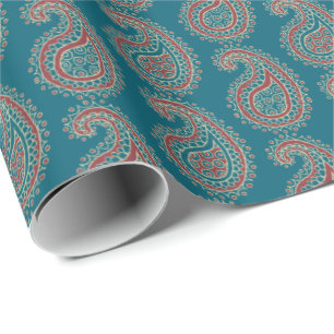 Heffalumps röda blått beige Paisley som slår in Presentpapper