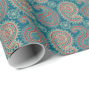 Heffalumps röda blått beige Paisley som slår in Presentpapper