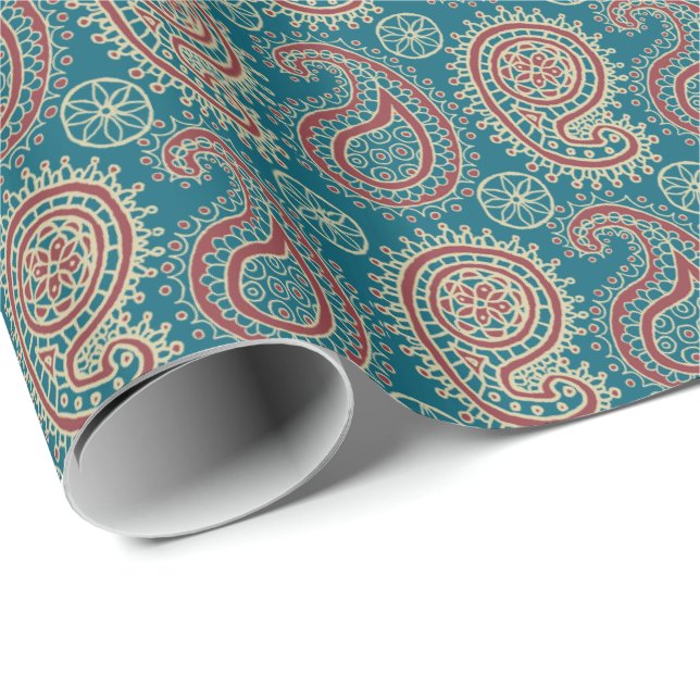 Heffalumps röda blått beige Paisley som slår in Presentpapper (Rullad Hörn)