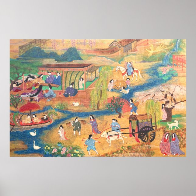 Heian Courtyard Scene: Tales from a Gilded Scroll Poster (Framsidan)