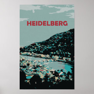 Heidelberg och Neckar River Tyskland Romantic City Poster