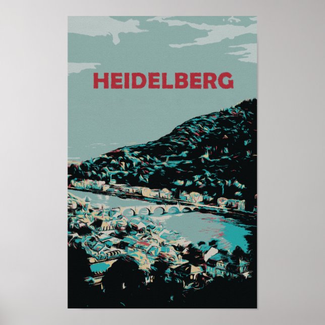 Heidelberg och Neckar River Tyskland Romantic City Poster (Framsidan)