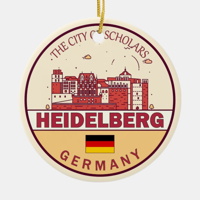 Heidelberg Tyskland City Skyline Emblem Julgransprydnad Keramik (Framsidan)