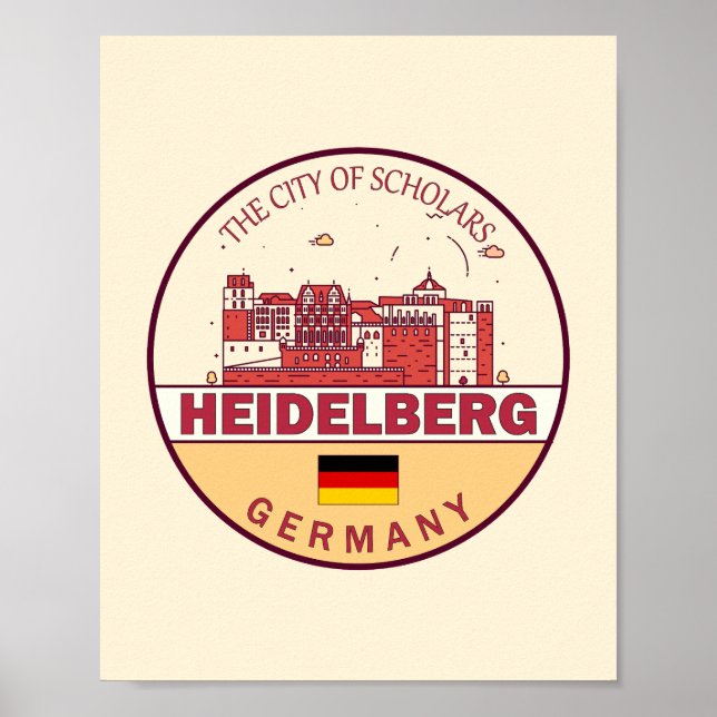 Heidelberg Tyskland City Skyline Emblem Poster (Framsidan)