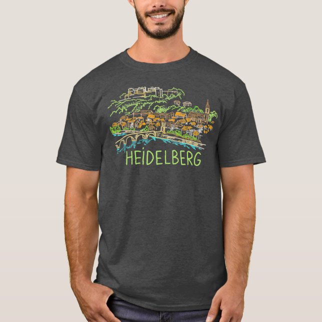 Heidelberg Tyskland Unik Hand plockade Art Gift T Shirt (Framsida)
