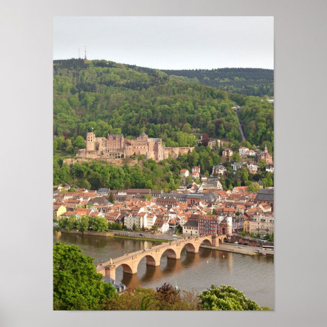 Heidelbergs stadsvy med slottet poster (Framsidan)