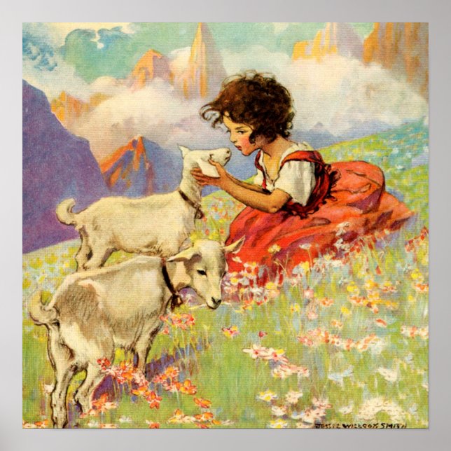 "Heidi and Her Goats" av Jessie Willcox Smith Poster (Framsidan)