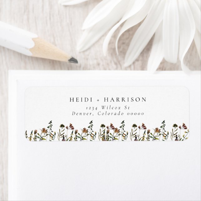 HEIDI Bohemian Watercolor Wildblomma Adress Returadress Etikett (Insitu)