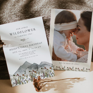 HEIDI Bohemian Wildblomma Första Födelsedagsfesten Inbjudningar