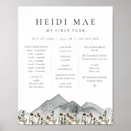 HEIDI Boho Mountain Flower First Year Milestone Po Poster