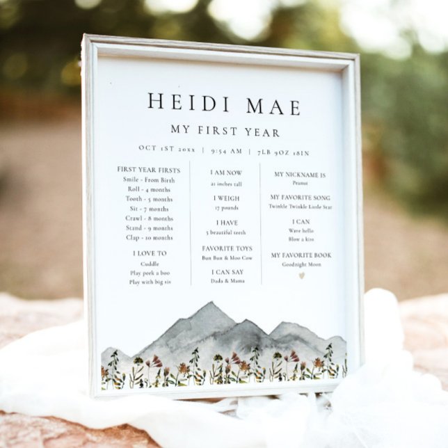 HEIDI Boho Mountain Flower First Year Millestone Poster (Skapare uppladdad)