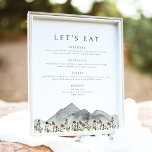 HEIDI Boho Mountain Flower Låt oss Eat Dinner Menu Poster<br><div class="desc">Den här middagsmenysignalen har vattenfärgsberg och vilda blommor parade med en ren,  modern layout. Perfekt för alla rustiska boho tillfälle. Alla formuleringar är redigerbara!</div>