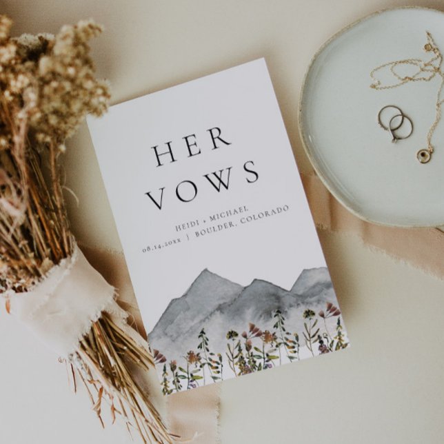 HEIDI Boho Mountain Wildblomma Hennes Bröllop Vows Kort (Skapare uppladdad)