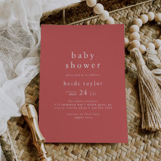 HEIDI Boho Red Summer Girl Simple Baby Shower Inbjudningar