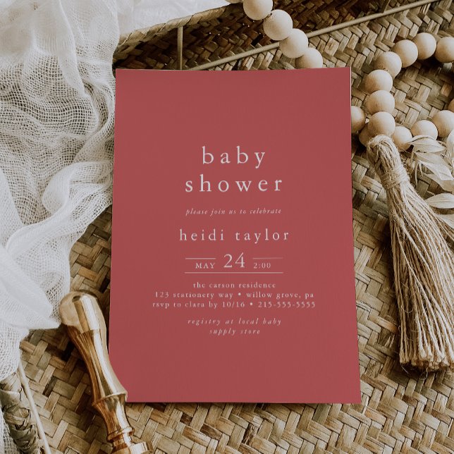 HEIDI Boho Red Summer Girl Simple Baby Shower Inbjudningar (HEIDI Boho Red Summer Girl Simple Baby Shower Invitation)