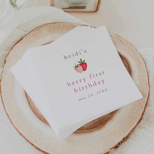 HEIDI Cute Strawberry Girl Berry First Birthday Pappersservett (HEIDI Cute Strawberry Girl Berry First Birthday Napkins)