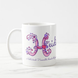 Heidi namn betydelse hjärta blomma H monogram mugg