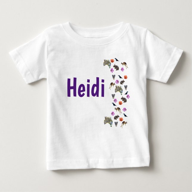 Heidi, namnlogotyp med australisk vilda djur,  t shirt (Framsida)