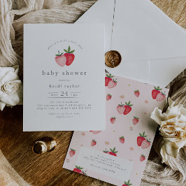 HEIDI Pink Berry Sweet Strawberry Girl Baby Shower Inbjudningar