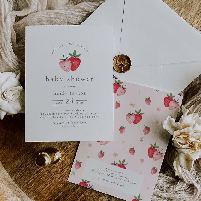 HEIDI Pink Berry Sweet Strawberry Girl Baby Shower Inbjudningar (HEIDI Pink Berry Sweet Strawberry Girl Baby Shower Invitation)