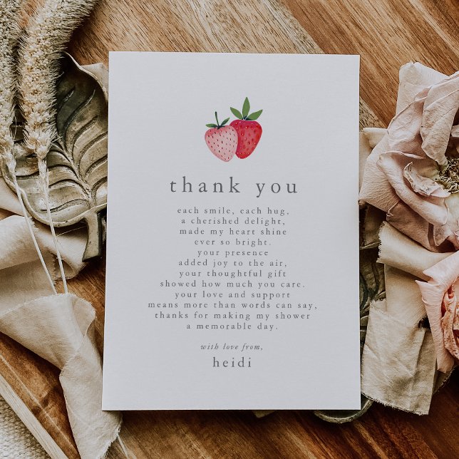 HEIDI Pink Berry Sweet Strawberry Girl Baby Shower Tack Kort (HEIDI Pink Berry Sweet Strawberry Girl Baby Shower Thank You Card)