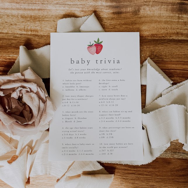 HEIDI Rosa Strawberry Baby Shower Trivia-spelkort Inbjudningar (HEIDI Pink Strawberry Baby Shower Trivia Game Card)
