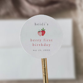 HEIDI Rosa Strawberry Girl Berry First Birthday Runt Klistermärke