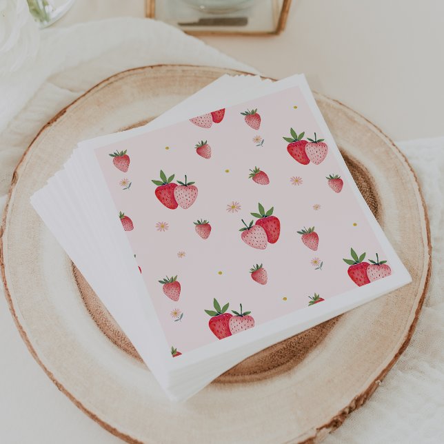 HEIDI Rosa Strawberry Mönster Girl Baby Shower Pappersservett (HEIDI Pink Strawberry Pattern Girl Baby Shower Napkins)