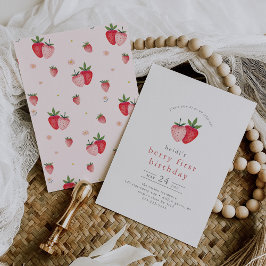 HEIDI Rosa Summer Strawberry Berry First Birthday Inbjudningar