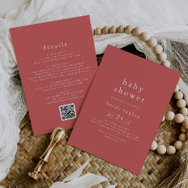HEIDI Rustic Red Summer Boho QR Simple Baby Shower Inbjudningar