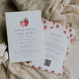 HEIDI Strawberry Berry Sweet Twin Girl Baby Shower Inbjudningar