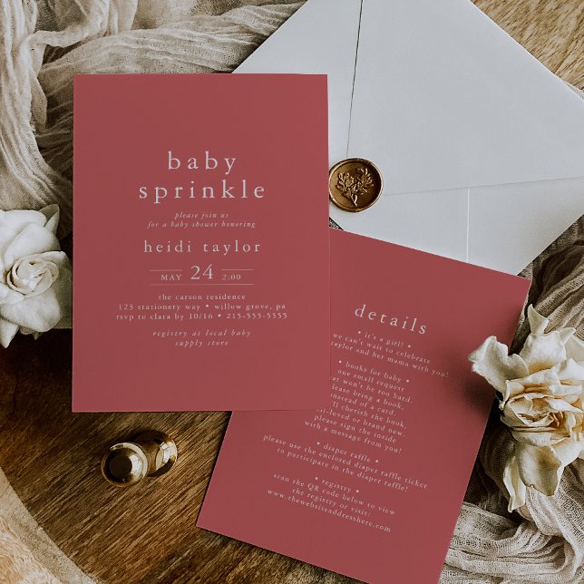 HEIDI Summer Red Modern Boho Simple Baby Sprinkle Inbjudningar (HEIDI Summer Red Modern Boho Simple Baby Sprinkle Invitation)