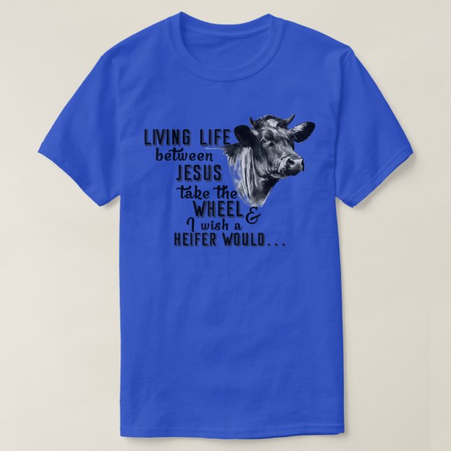 Heifer bor mellan Jesus Farmer Tee (Design framsida)