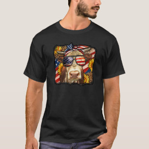 Heifer Cow American Flagga 4 juli Leopard Sunflowe T Shirt