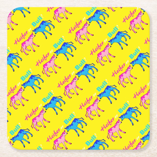 Heifer eller Bull Farm Stil Gender Reveal Underlägg Papper Kvadrat (Framsidan)