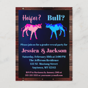 Heifer eller Bull Westernare Stil Gender Reveal Inbjudningar