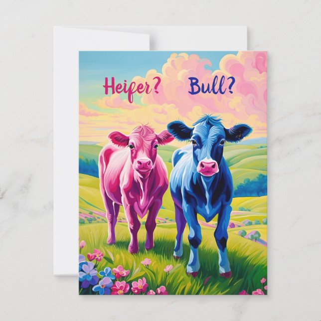 Heifer eller Bull Westernare Stil Gender Reveal Inbjudningar (Framsida)